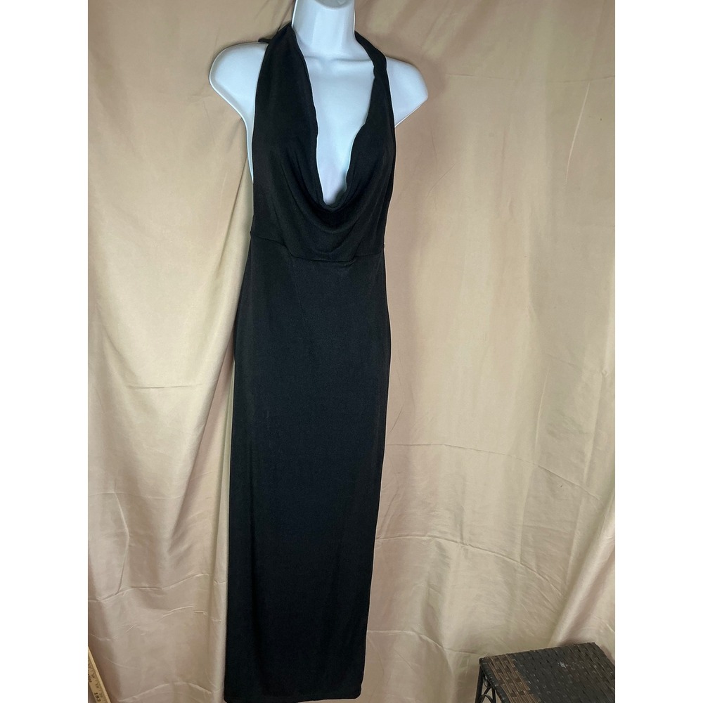 SHEIN‎ Maxi Dress Womens S Black Excellent Cowl Neck Open Back Halter Gown